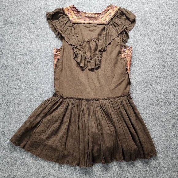 Free People Day Glow Mini Dress Size Small Boho Embroidered Raw Edge Open Back - Picture 15 of 16